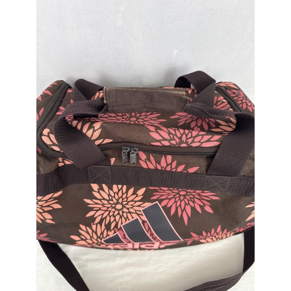 Adidas Floral Duffel Bag Brown Pink Orange Chrysanthemum Gym Travel Small Bag - Picture 9 of 9